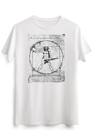 Erkek Beyaz Cool Tees Da Vinci Guitar Perfect Musician