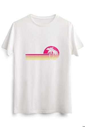 Erkek Beyaz Awesome Retro 80s Sunrise Red & Orange