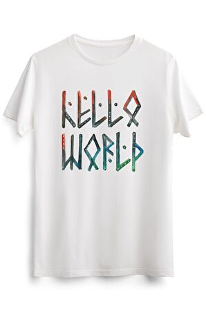Erkek Beyaz Hello World! (runic Scandinavian Script)