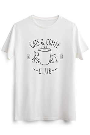 Erkek Beyaz Cats And Coffee Club
