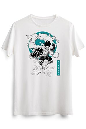 Erkek Beyaz Luffy Gear 4 Design - One Piece Monkey D.luffy Snakeman