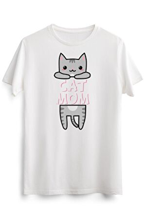 Erkek Beyaz Cat Mom Kawaii Grey Tabby Kitty Cute Cat T-shirt