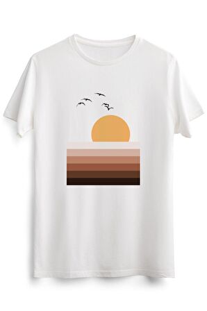 Erkek Beyaz Minimalist Line Landscape