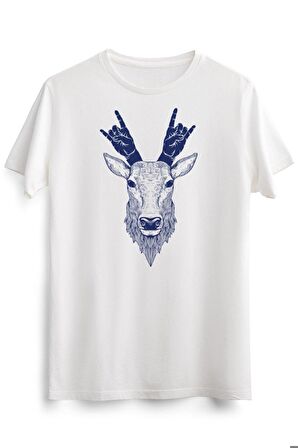 Erkek Beyaz Hipster Deer Shirt Deer Head Rock 'n Roll Antler T-shirt