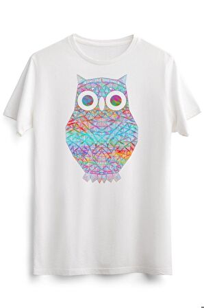 Erkek Beyaz Colorful Geometric Owl