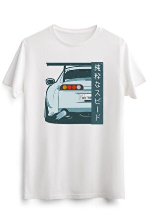 Erkek Beyaz Pure Speed Kanji Jdm Street Race Distressed