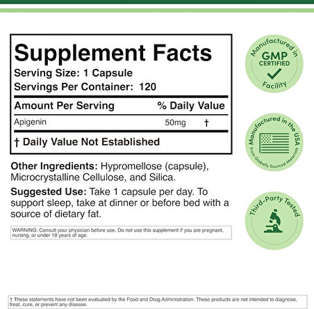 Double Wood Apigenin Bioflavonoid Found in Chamomile Tea for Relaxation, Sleep 120 Caps