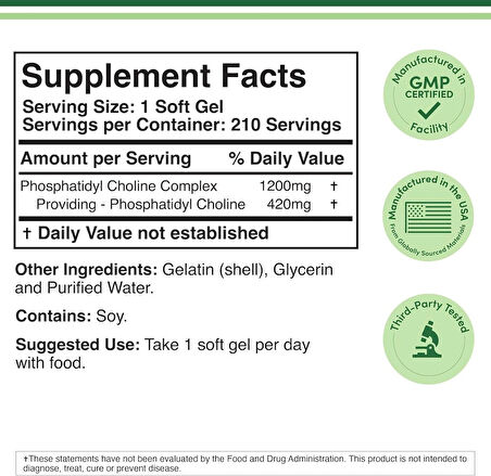 Double Wood Phosphatidylcholine Sunflower and Soy Lecithin Brain Health 1,200mg – 210 Softgels