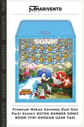 Premium Mekan Süsleme Özel Gün Parti Süsleri BÜYÜK BANNER SONIC BOOM İYİKİ DOĞDUN UZAR YAZI