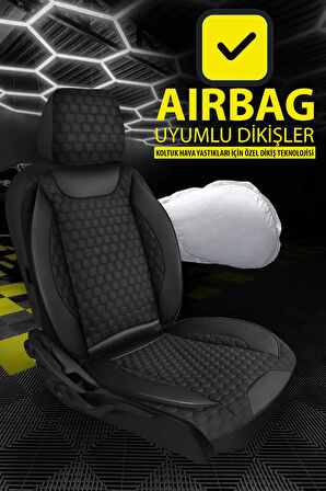 Renault Scenic  Uyumlu 5 KOLTUK TAM SET KABARTMALI DERİ OTO KOLTUK KILIFI TERLETME KOKMA YAPMAZ SİYAH