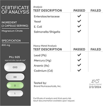 Double Wood Magnesium Citrate Digestion & Constipation Support Vegan 800mg 180 Caps