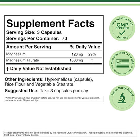 Double Wood Magnesium Taurate Cardiovascular Health to Boost 210 Vegan Caps