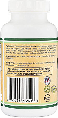 Double Wood Mushroom Lion's Mane Reishi Cordyceps and Turkey Tail 120 Caps