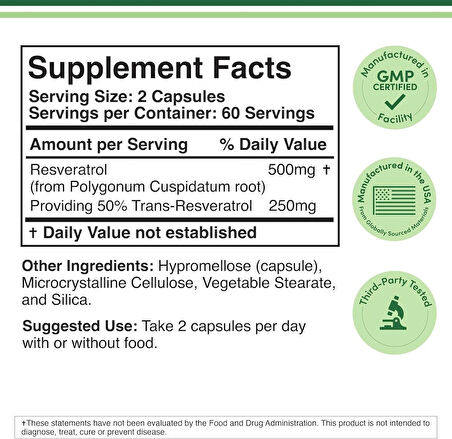 Double Wood 50% Trans Resveratrol Polygonum Root Healthy Aging 500mg 120 Caps