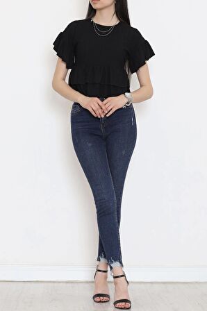 Katlı Bürümcük Bluz Siyah - 12591.631.