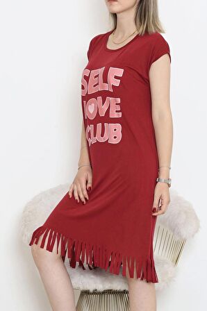 Desenli Elbise Bordo - 240.1287.