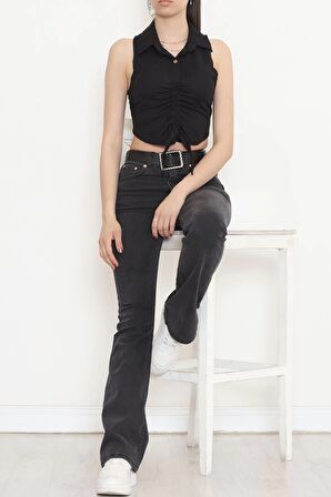 Büzgülü Gömlek Bluz Siyah - 18396.1059.