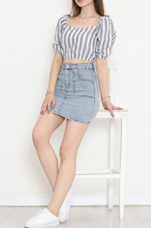Çizgili Crop Bluz Lacibeyaz - 18423.631.