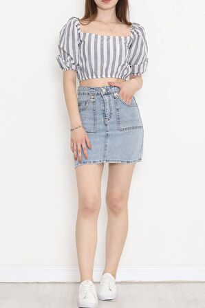 Çizgili Crop Bluz Lacibeyaz - 18423.631.