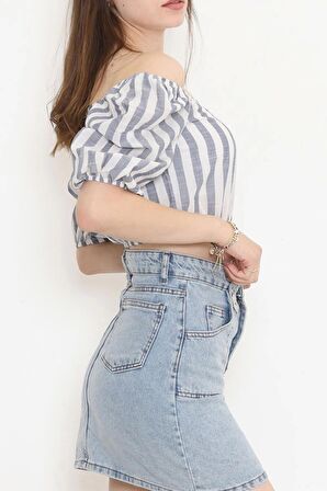 Çizgili Crop Bluz Lacibeyaz - 18423.631.