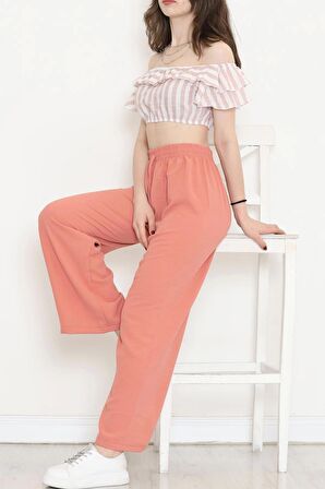 Çizgili Crop Bluz Pudrabeyaz - 18426.631.