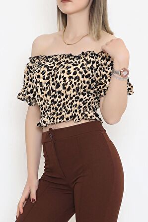 Bel Lastikli Crop Bluz Leopar - 18493.1153.