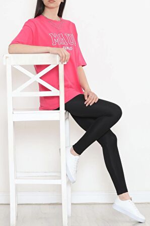 Baskılı Bisiklet Yaka Tişört Pembe - 16513.1567.