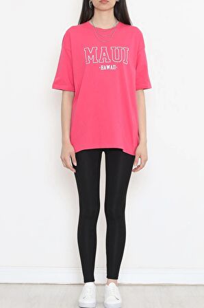 Baskılı Bisiklet Yaka Tişört Pembe - 16513.1567.