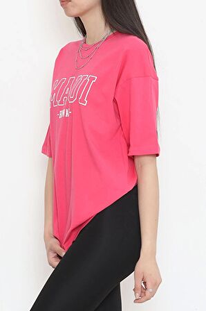 Baskılı Bisiklet Yaka Tişört Pembe - 16513.1567.