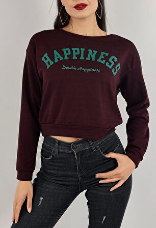 Baskılı Crop Sweat Mor - 0135.159.