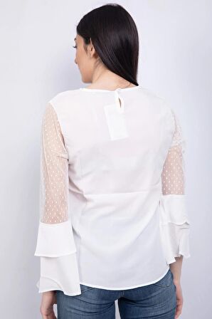 Bisiklet Yaka Bluz Ekru - P-018626