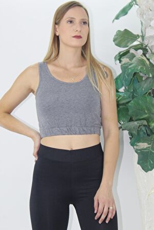 Kadın Beli Lastikli Crop Gri