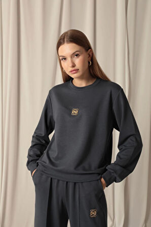 Modal Kumaş Metal Aksesuarlı Kadın Antrasit Takım