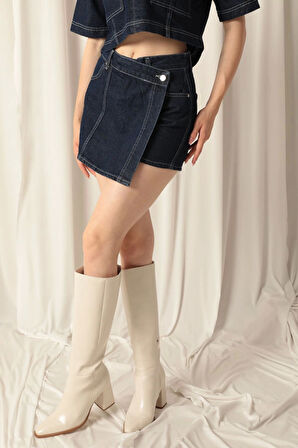 Denim Kumaş Kadın Lacivert Etek Şort