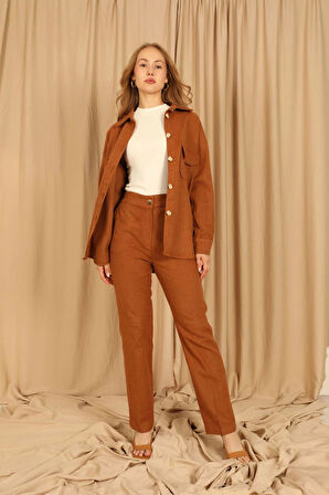 Kaşe Kumaş Klasik Kadın Camel Pantolon