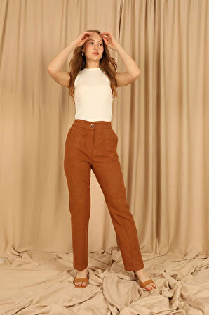 Kaşe Kumaş Klasik Kadın Camel Pantolon