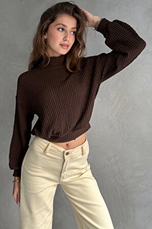 Balıkçı Yaka Dokulu Crop Bluz
