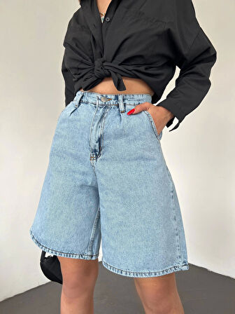 Çift Cepli Bermuda Denim Şort