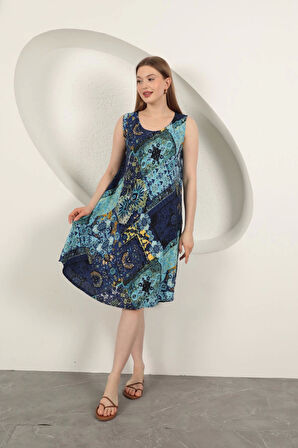 Viskon Kumaş Etnik Desenli Elbise-Saks