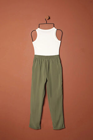 Modal Kumaş Duble Paça Kadın Pantolon-Haki