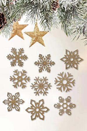 9'lu Ahşap Kar Tanesi Yılbaşı Çam Ağacı Süsleri