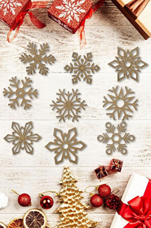 9'lu Ahşap Kar Tanesi Yılbaşı Çam Ağacı Süsleri