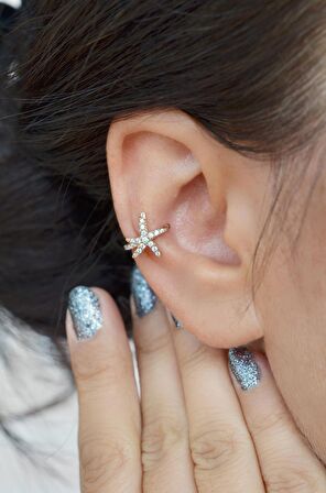 Sıkıştırmalı Kıkırdak Küpesi Deniz Yıldızı Earcuff