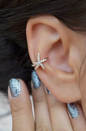 Sıkıştırmalı Kıkırdak Küpesi Deniz Yıldızı Earcuff