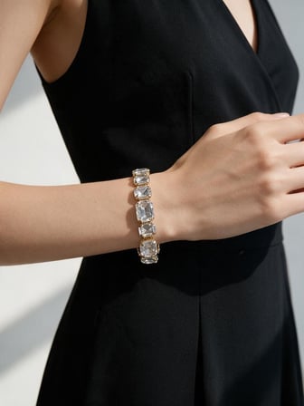 Valmont Accessories Gold Çift Baget Taşlı Kadın Bileklik, Davet ve Gece Kombin