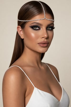 Valmont Accessories Kadın Kristal Taşlı Alın Zinciri Su Yolu Bohem Saç Aksesuarı Özel Gün Kutlama Tacı