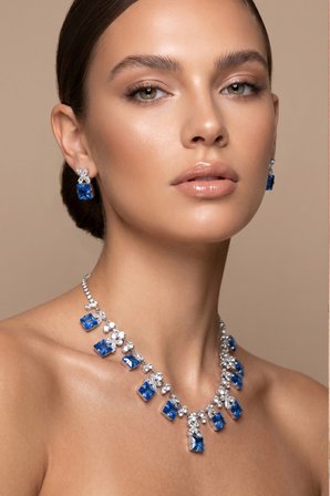 Valmont Accessories Mavi Zirkon Taşlı 2’li Kolye ve Küpe Seti - Şık, Gece Davetleri, Özel Günler İçin