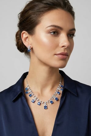 Valmont Accessories Mavi Zirkon Taşlı 2’li Kolye ve Küpe Seti - Şık, Gece Davetleri, Özel Günler İçin