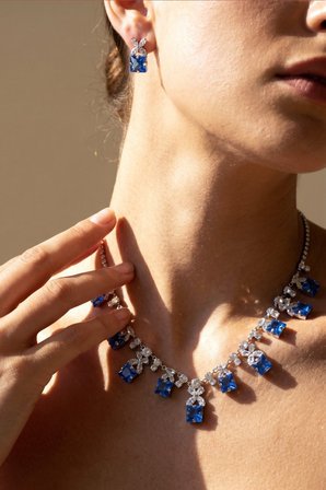 Valmont Accessories Mavi Zirkon Taşlı 2’li Kolye ve Küpe Seti - Şık, Gece Davetleri, Özel Günler İçin