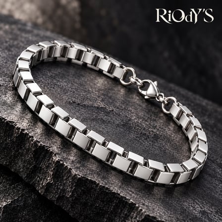 RiOdY'S Kastor Erkek Bileklik Gümüş Renk Çelik Kare Arnavut Zincir Kancalı Kilit